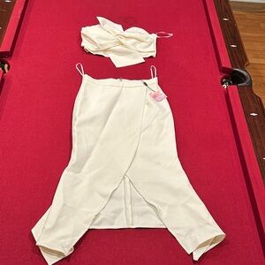 Chicwish Cream Strapless Two-Piece Skirt Set